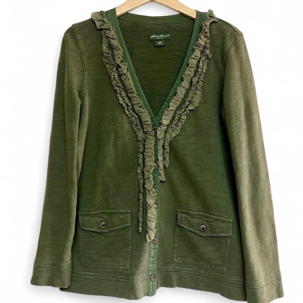 Eddie Bauer ruffle collar cardigan